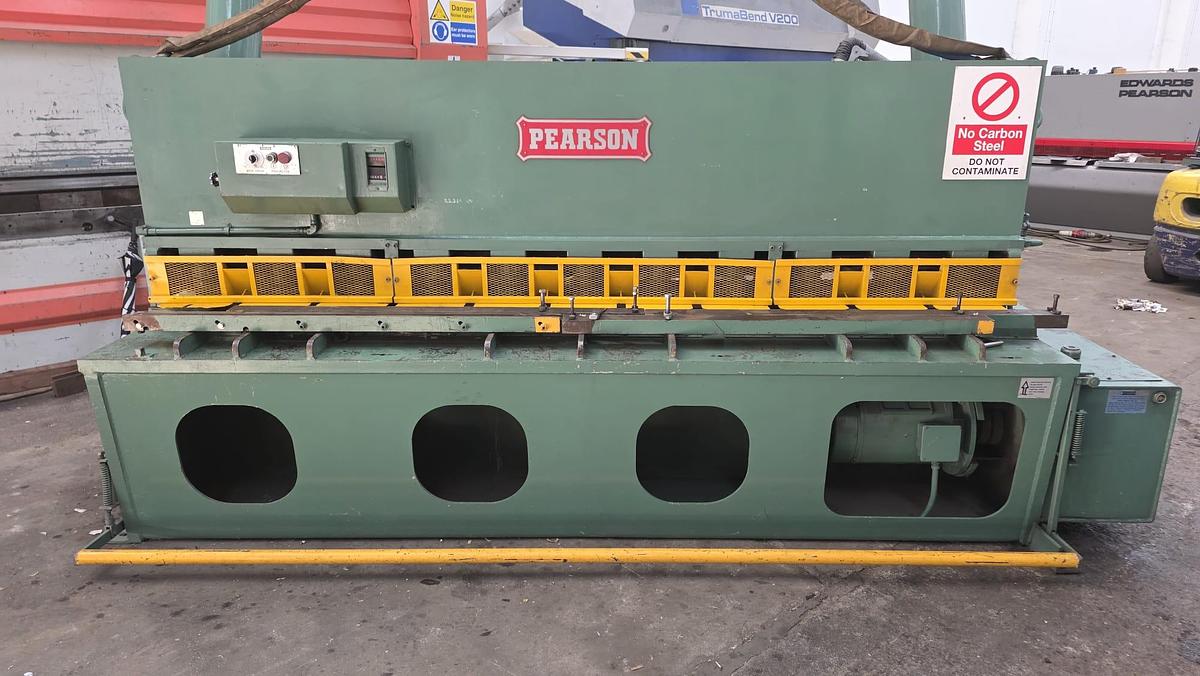 Used PEARSON 10ft x 3/8” (3048mm x 10mm) Capacity Hydraulic Swing Beam Guillotine Shear.