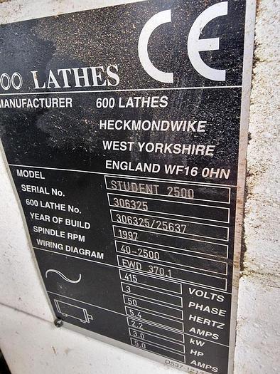 Used 1997 COLCHESTER STUDENT 2500 13" x 40" GAP BED CENTRE LATHE