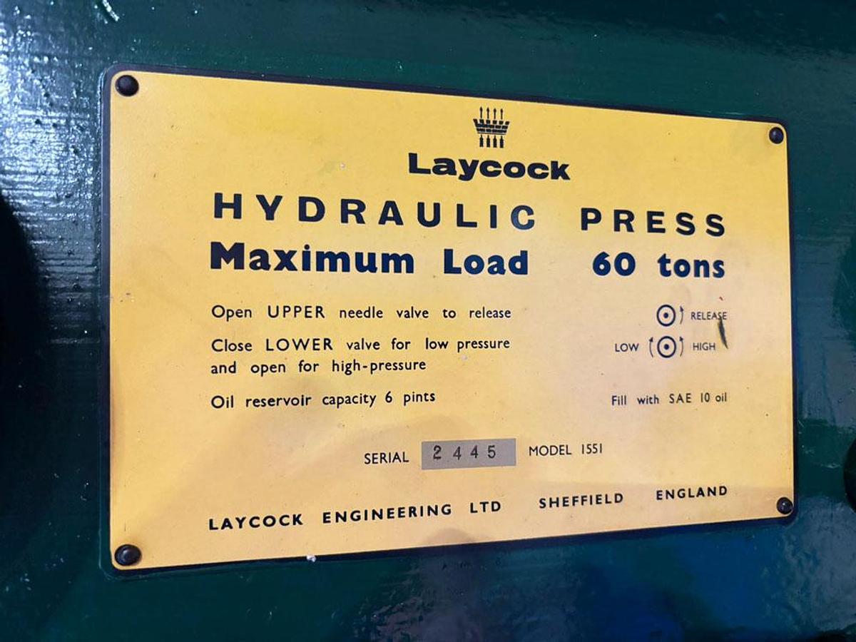 Used LAYCOCK 60 TON HYDRAULIC GARAGE PRESS