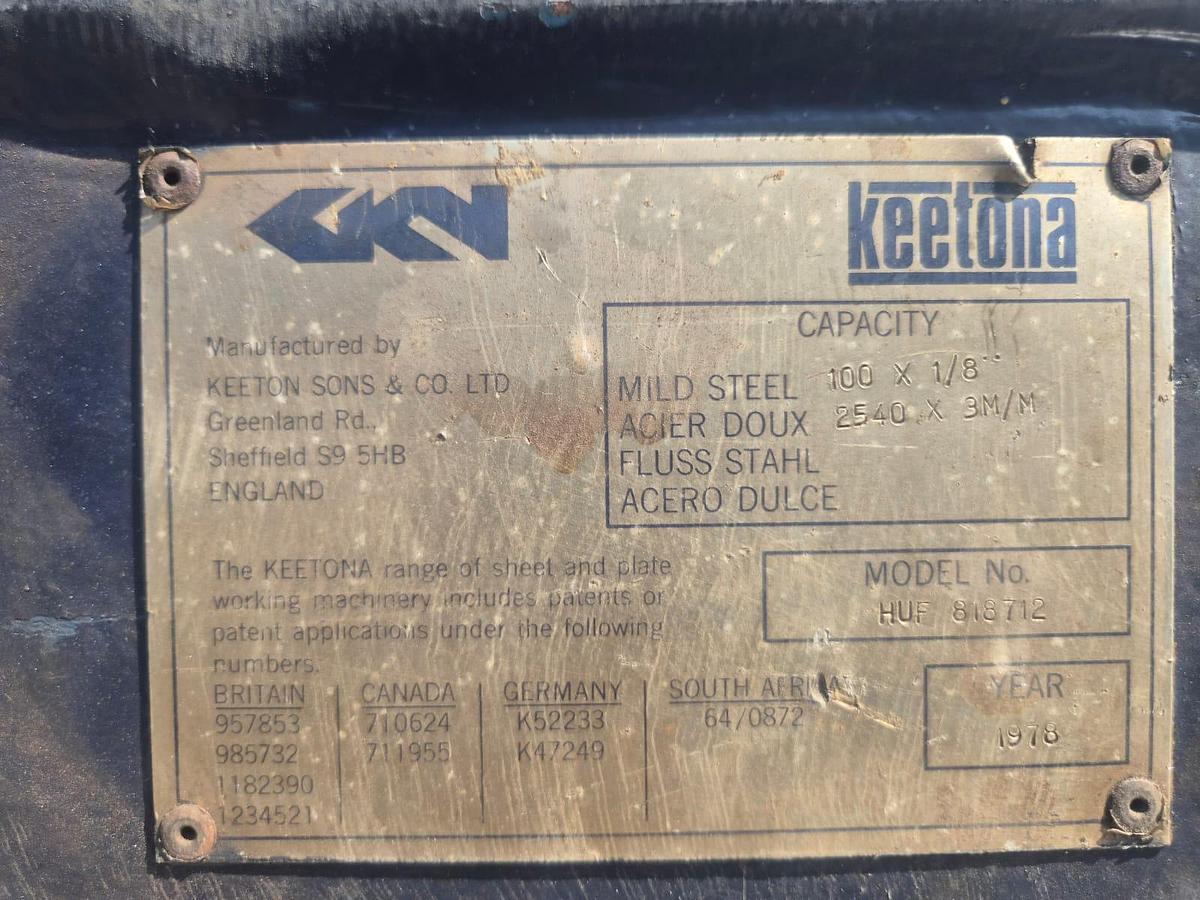 Used KEETONA HYDROFORM 3mm x 2500mm HYDRAULIC FOLDING MACHINE
