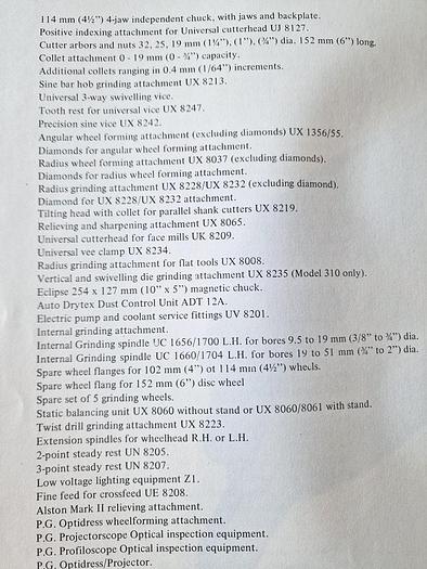 Used JONES & SHIPMAN 310T / 310 TOOL & CUTTER GRINDER TOOLING