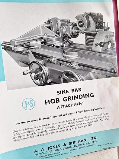 Used JONES & SHIPMAN SINE BAR HOB GRINDING ATTACHMENT