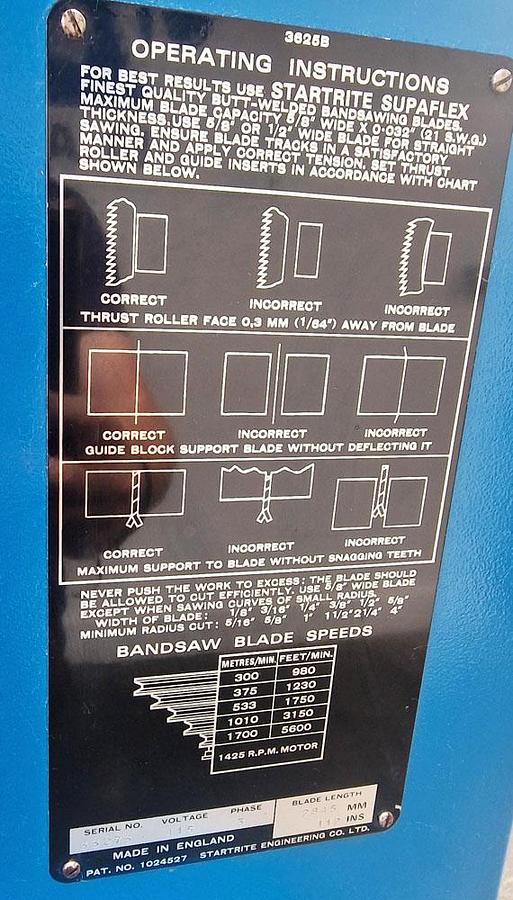 Used STARTRITE 14-S-5 VERTICAL BANDSAW
