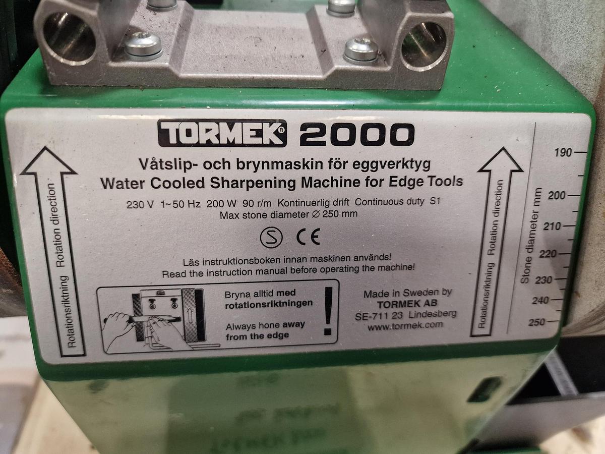 Used TORMEK Description TORMEK 2000 WATER COOLED SHARPENING MACHINE 240 Volts.
