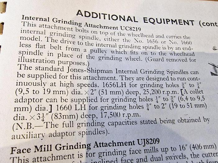 Used JONES & SHIPMAN INTERNAL GRINDING ATTACHMENT