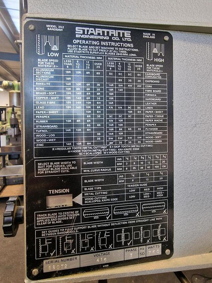 Used STARTRITE 352 VERTICAL BANDSAW