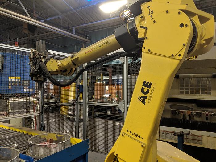 Used 2012 FANUC M710iC/50 6 AXIS ROBOT WITH IR VISION AND R30iA CONTROLLER.