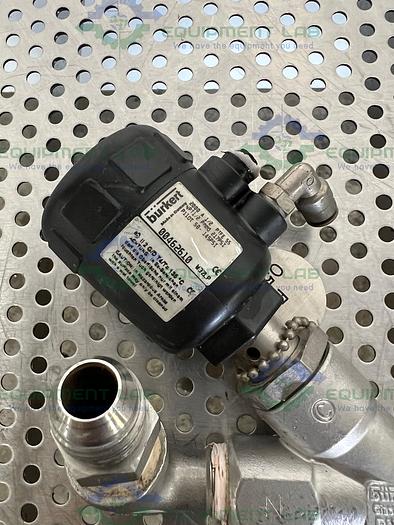 Used Burkert  00462610 Solenoid Valve 1/2 PTFE w/ Threaded to 1/2" NPT Fitting 145 PSI