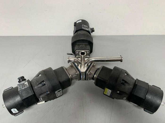 Used 3 ITT Pure-Flo Sherotec Stainless Steel Valves w/ Position Monitor 3/4" Sanitary