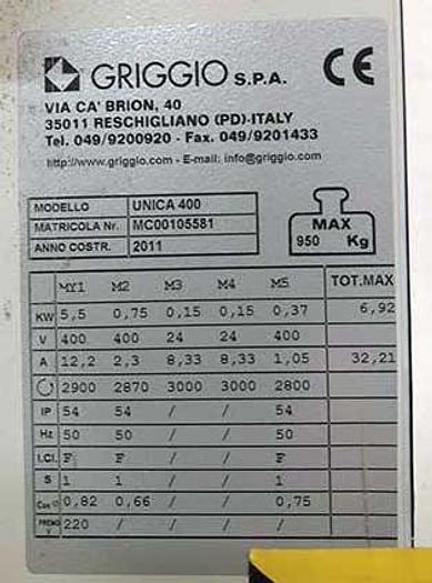 Used 2011 GRIGGIO ITALY Format panel saw Griggio UNICA 400