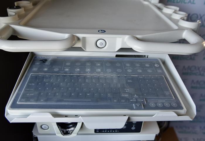 Used Olympus CV-190 Evis Exera III Video System, CLV-190 Xenon Light Source, Monitor and Keyboard with Mobile Endoscopic Workstation