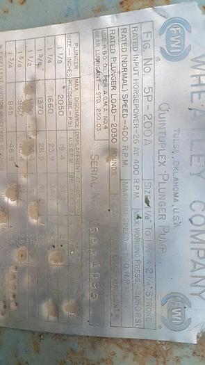 Used Wheatley 5P-200 Quintuplex Pump