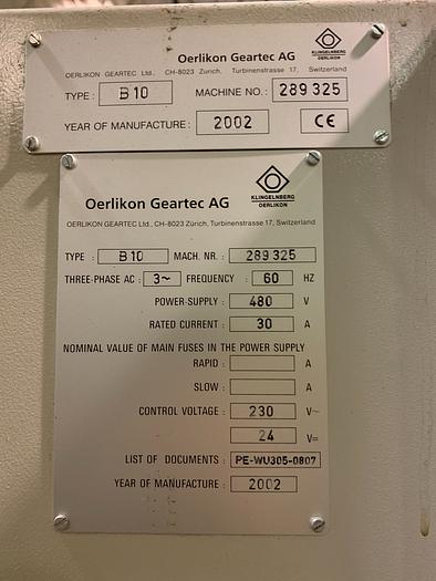 Used 2002 OERLIKON B10 CNC TOOL & CUTTER GRINDER