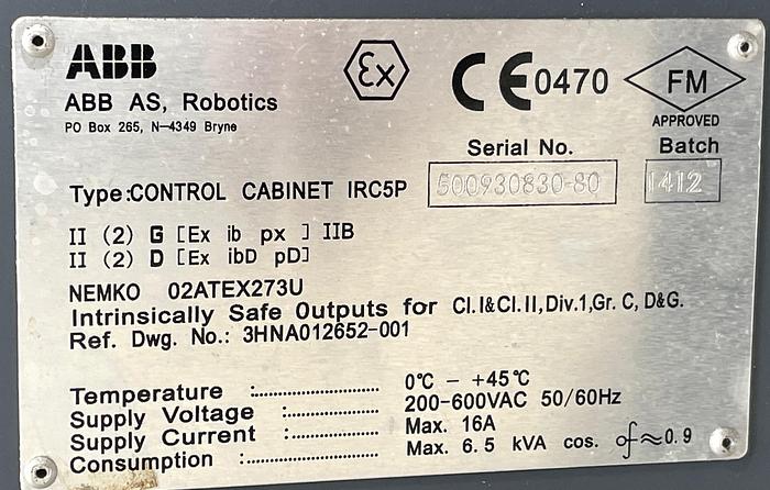 Used ABB 5400 6 AXIS PAINT ROBOT WITH WITH IRC5P CONTROLLER