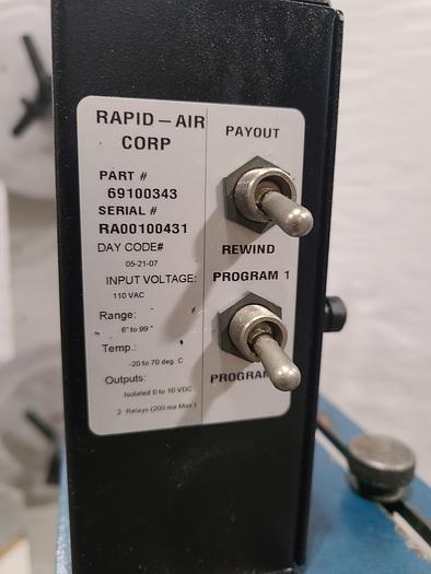 Used Rapid Air Industries Dual Motorized Stock Feed Reels with Antenna Feed Control. 