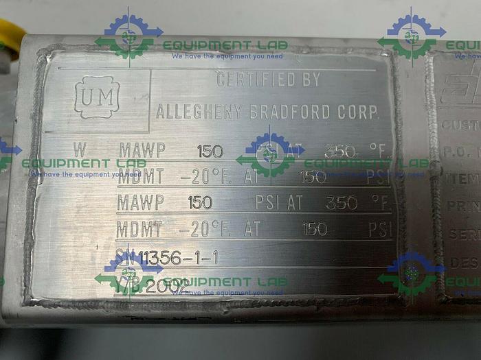 Used Allegheny Bradford HX-3433 Straight Pass SS Shell & Tube Heat Exchanger