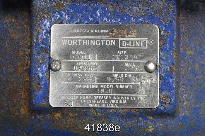 Used Worthing D1011 2x1x10 Pump, Stainless Steel Casing #41838