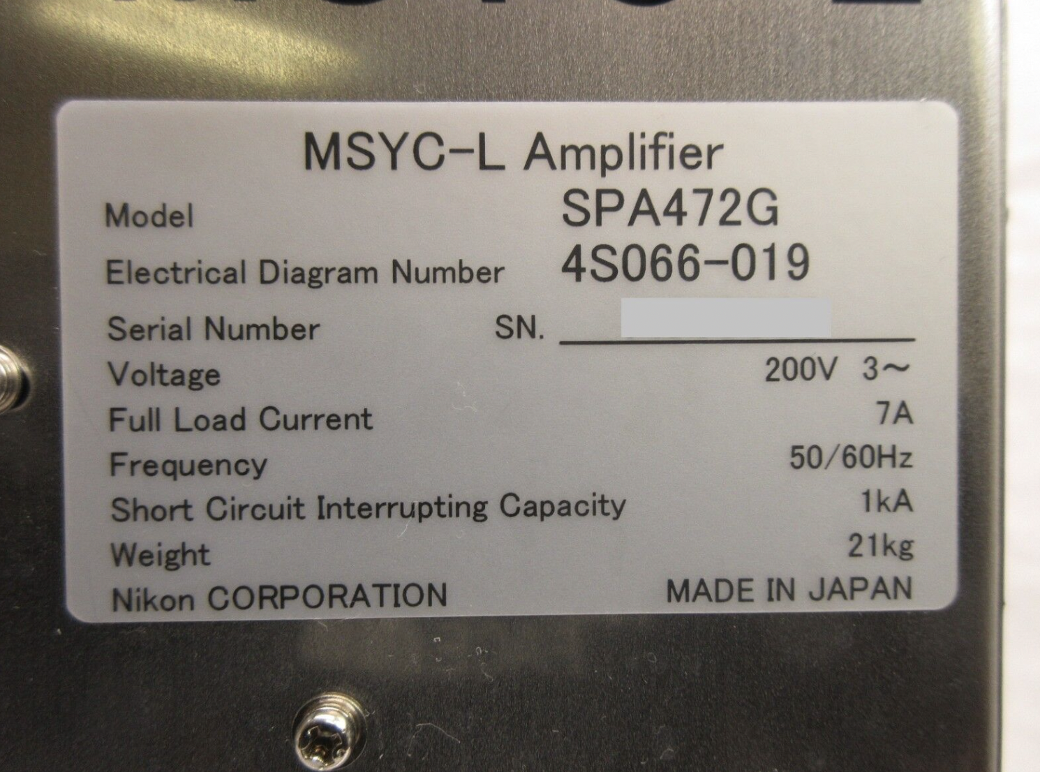 Used Nikon Nikon 4S066-019 MSYC-L Amplifier SPA472G 4S013-684-1 Used Working