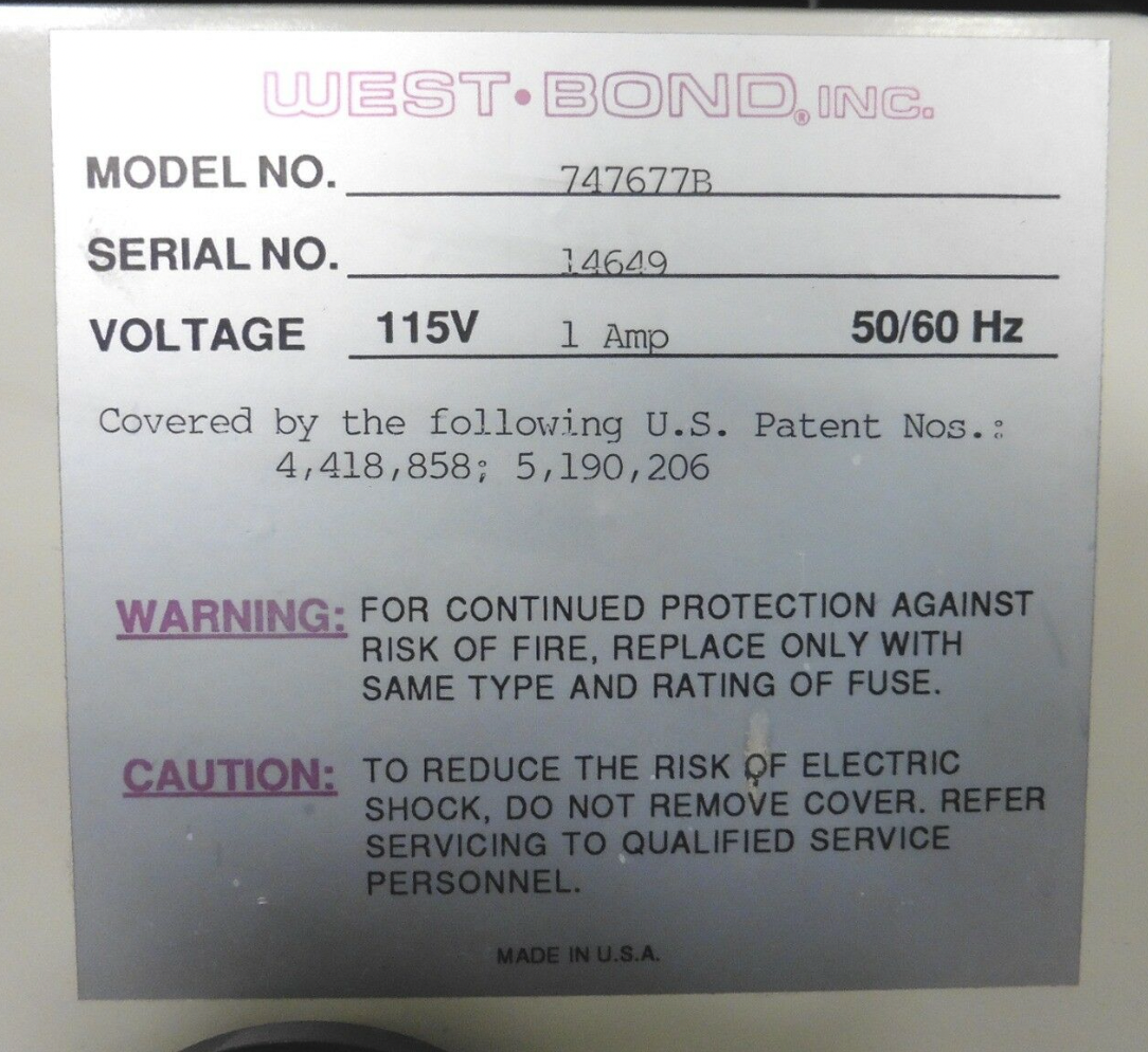 Used West-Bond 747677B Convertible Wire Bonder w/ Gold Ball Bond Head (7700B)