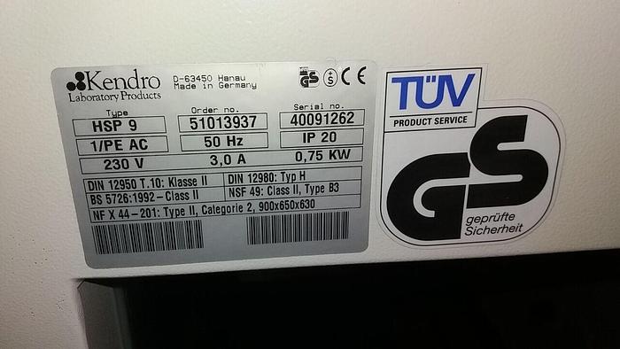 Used For Sale HERAEUS KENDRO HSP 9 Fume/Bio Safety Hood