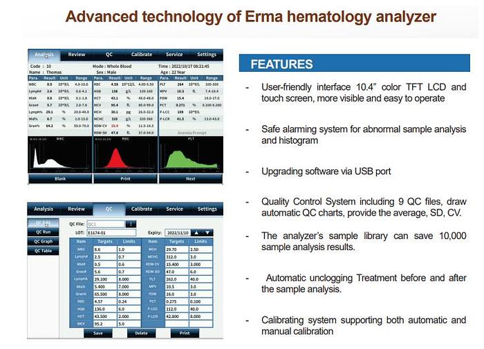 Used Erma INCAUTO HEMATOLOGY ANALYZER PCE-370