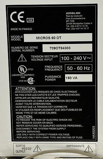 Used HORIBA ABX ABX Micros 60 OT