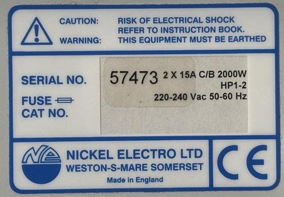 Used NICKEL ELECTRO LTD Clifton HOTPLATE