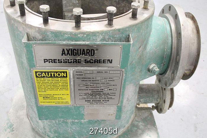 Used Bird Escher Wyss 3 Axiguard Pressure Screen, Maximum Pressure 60 Psi, Maximum Speed 1200 Rpm #27405