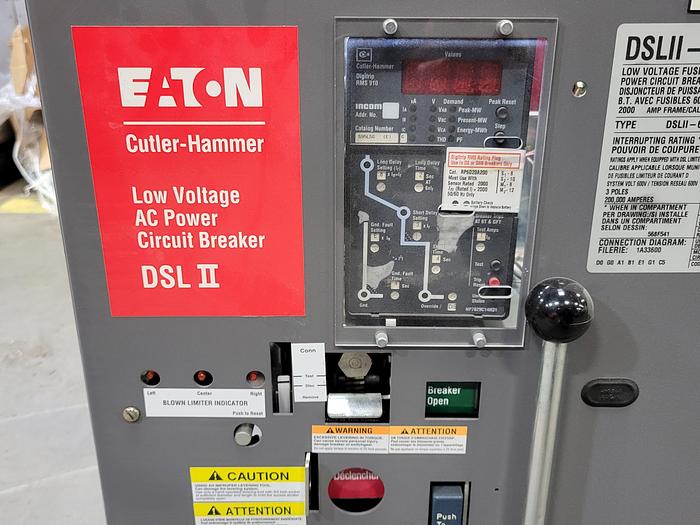 Used 2009 Eaton Cutler-Hammer DSLII-620 2000 Amp 3 Pole Low-Voltage Fused Power Circuit Breaker