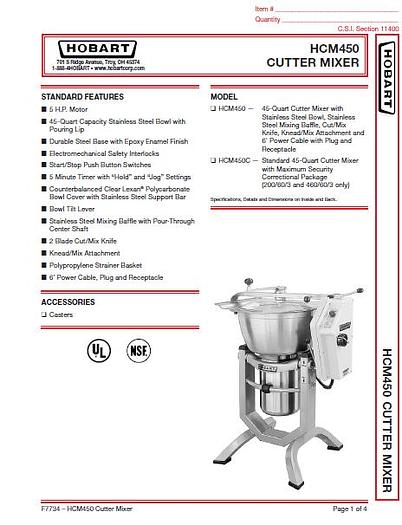 Used Hobart HCM450 Refurbished w/ atachemnts - w/ Guarantee can ship 