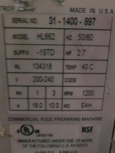 Used Hobart HL600 and HL6200 Legacy 60qt Mixer bowl attachment