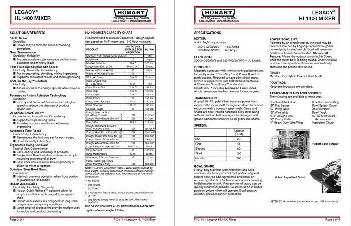 Used Hobart HL1400 Legacy 140qt Mixer Bowl Attachment w/ Guarantee - Can ship