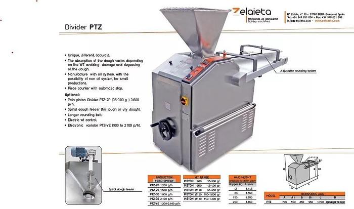 Used Zelaieta New Divider Rounder Pre-rounder Volumetric High Hydration - 3.5 to 35 Oz @ 1800 PPH