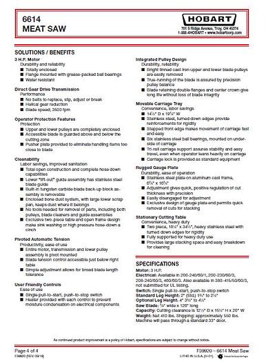 Used Hobart Meat Saw Model 6614 refurbished