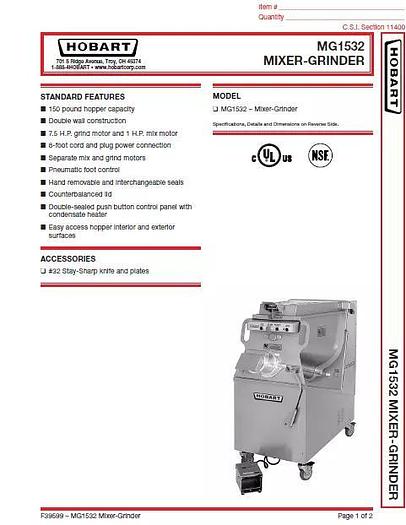 Used Hobart MG1532 Meat Mixer Grinder Refurbished one $5900 one $6900 