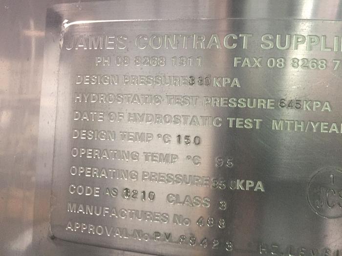 Used JACKETED MIXING TANK 1,200L  - coned bottom