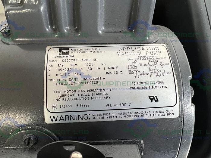 Used Welch  1402N Chemstar Corrosive Gas Vacuum Pump w/ Motor Division C63CXGZP Motor