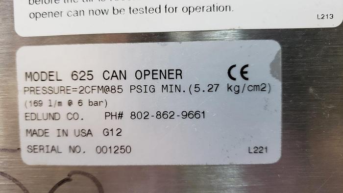 Used 2002 Edlund 625 Air-Powered Crown Punch Can Opener