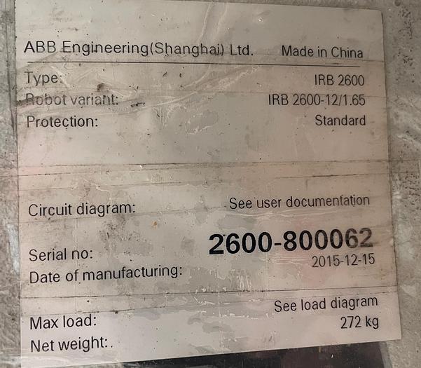 Used ABB IRB 2600-12/1.65 ROBOT WORK CELL CONSISTING OF 2 IRB 2600 ROBOTS RUNNING OFF OF 1 IRC5 CONTROLLER