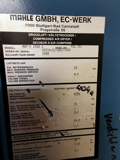 Gebraucht Druckluft - Kältetrockner MAHLE MDT-H 1100 E