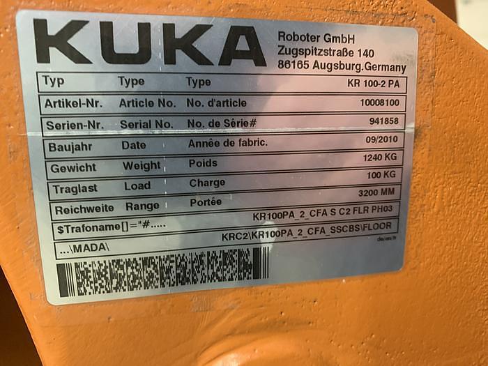 Used 2010 KUKA KR 100-2 PA 4 AXIS PALETTIZING ROBOT W/KRC 2 ed05 CONTROLLER
