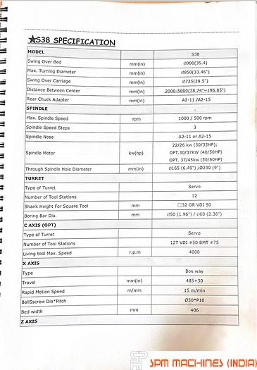 Used TopTurn S38 / 2000 CNC Turning (Heavy Duty Slant Bed) - Year 2011