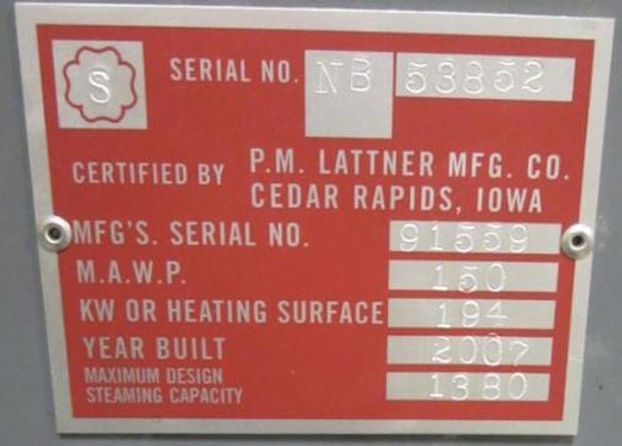 Lattner 40 HP 150 PSI Steam boiler