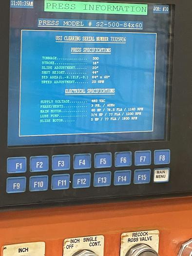 Used USI Clearing 500 ton 84"x60" SSDC Stamping Press