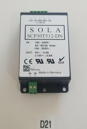 Used *PREOWNED* Sola SCP30T512-DN Series 3 Output DIN Rail Encapsulated Power Supply
