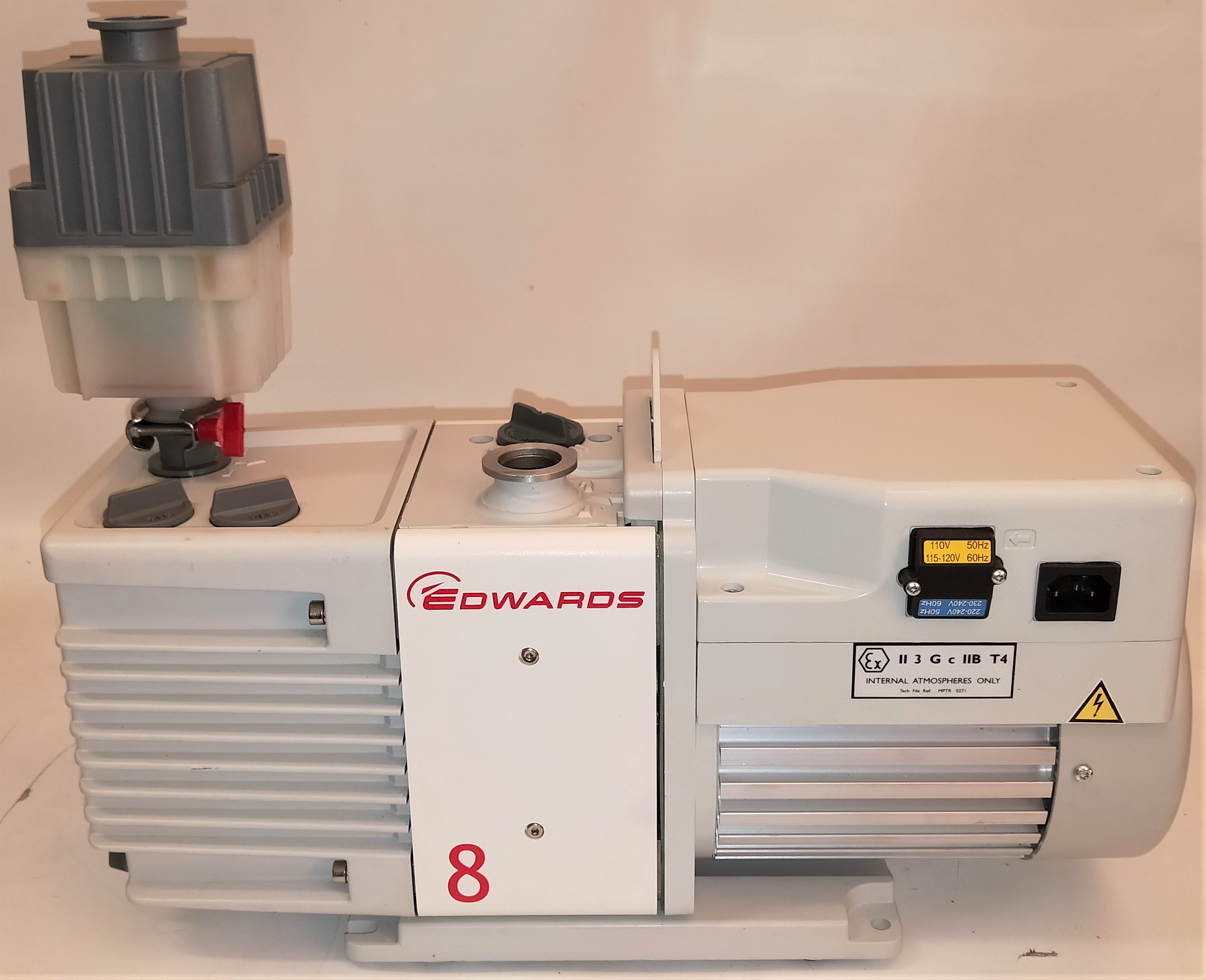 Used Edwards RV8 Rotary Vacuum Pump with EMF10 Oil Mist Filter 6cfm