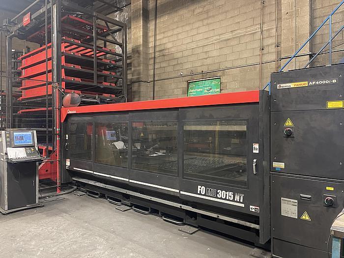 Used 2012 Amada 4000-Watt Amada FOM2-3015 Laser Cutting System, Load / Unload Tower System