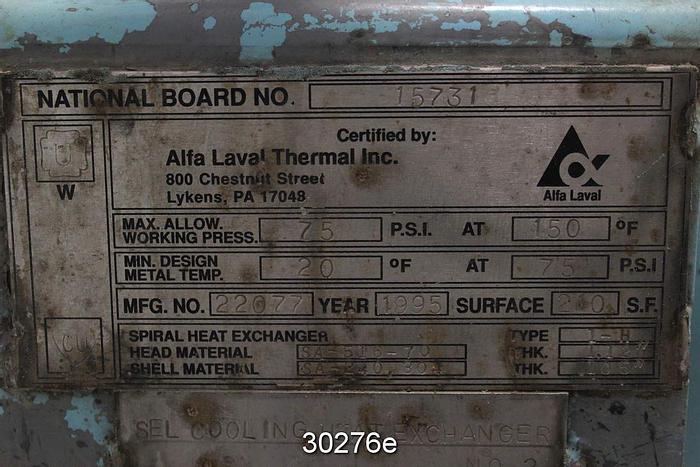 Used Alpha Laval 1-H Spiral Heat Exchanger #30276