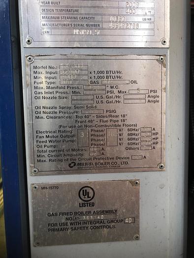 Used 2009 Muira LX-300   10350 lb/hr  170 psi  Fuel: gas LX-300