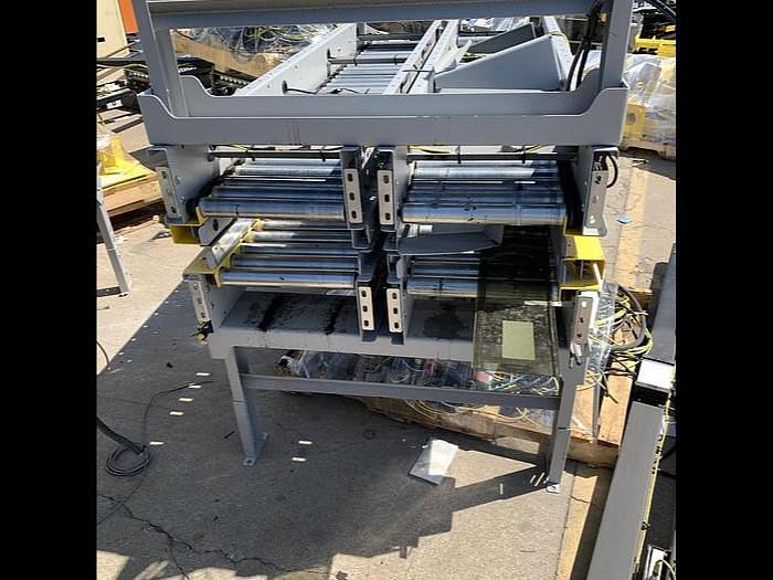 Used CONVEYOR SECTIONS, BALL, ROLLER, POWERED PLC CONTROLLED TRANSFER CONVEYOR,  SAFTEY FENCING